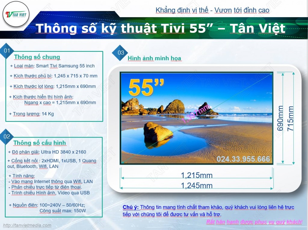 Kich thuoc tivi Samsung 55 inch Tan Viet 1024x764 Thông số kỹ thuật Tivi Tân Việt