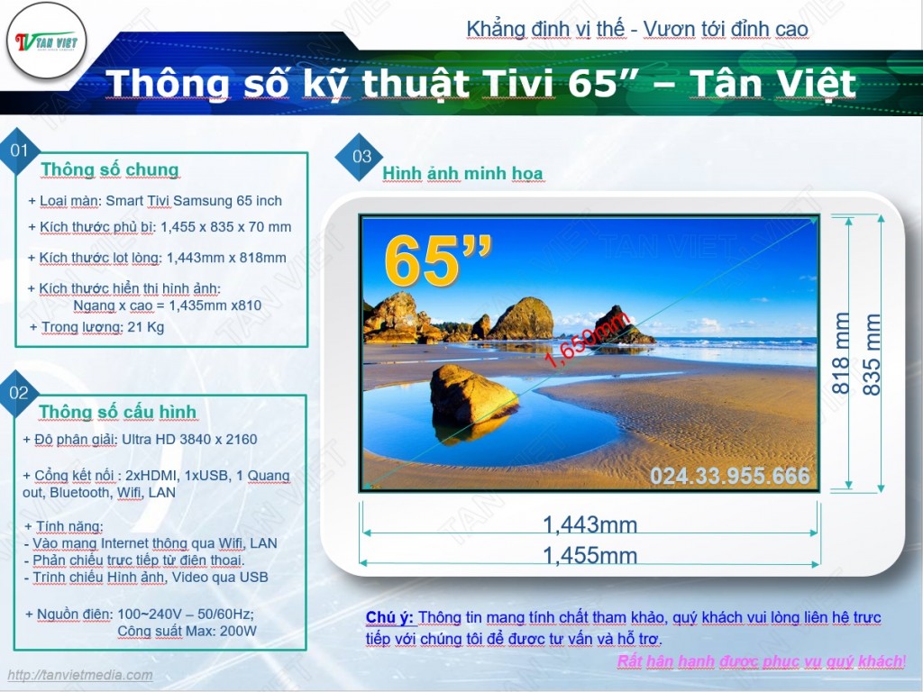 Kich thuoc tivi Samsung 65 inch - Tan Viet