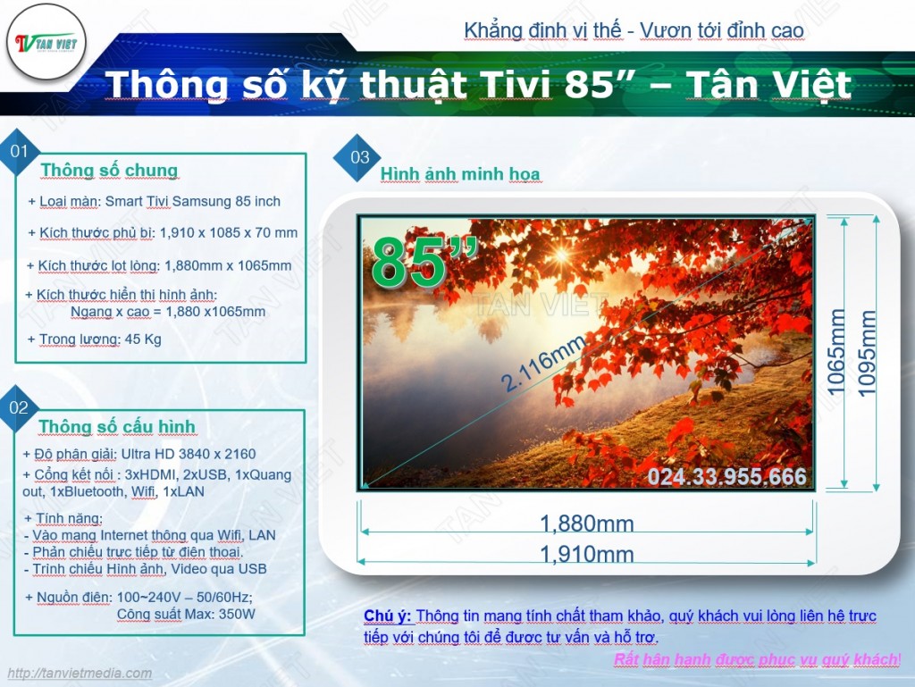 Kich thuoc tivi Samsung 85 inch Tan Viet 1024x769 Thông số kỹ thuật Tivi Tân Việt