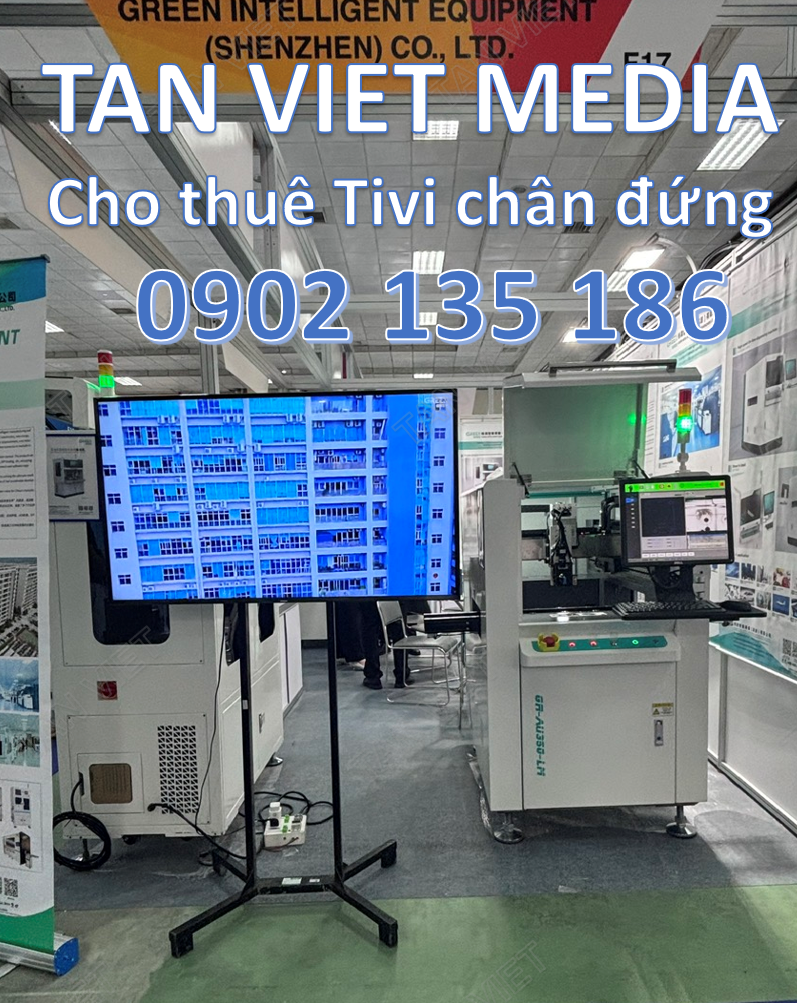 Cho thuê tivi LCD chân đứng cố định tại gian hàng của Triển lãm NEPCON 2024