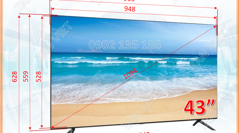 Kích thước Tivi 43 inch Tân Việt cho thuê