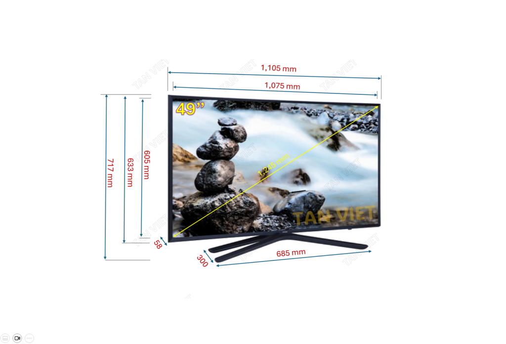 Kích thước tivi 49 inch, cho thuê tivi 49 inch