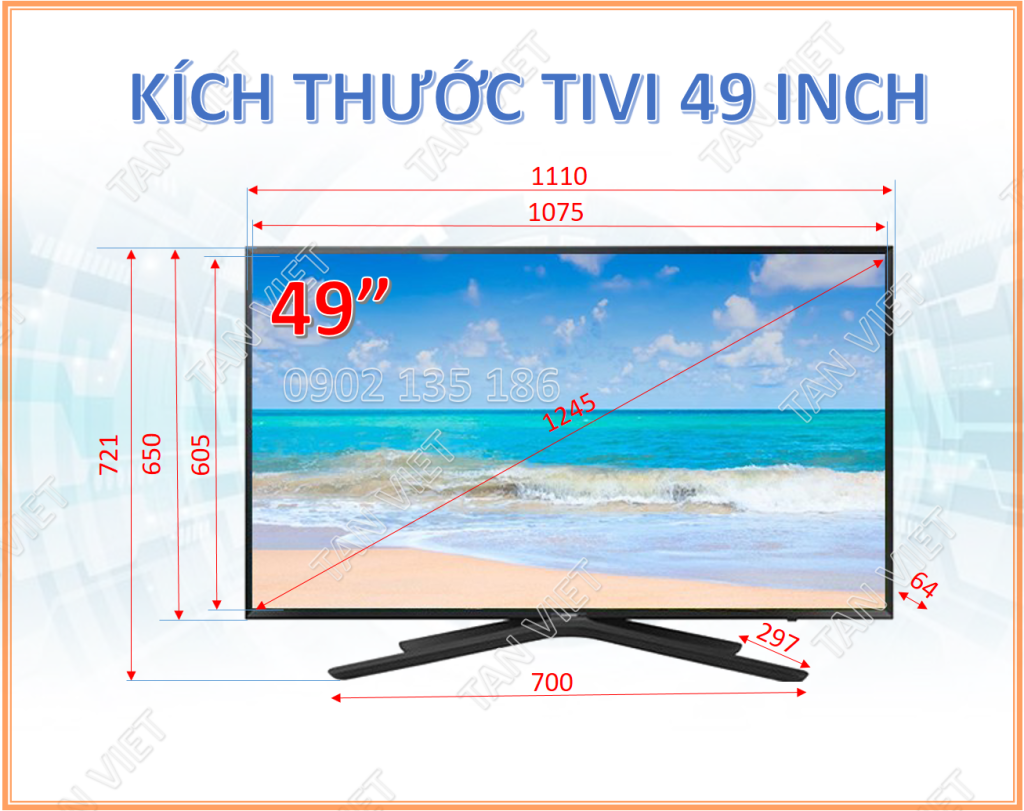 Kích thước Tivi 49 inch Samsung chính hãng