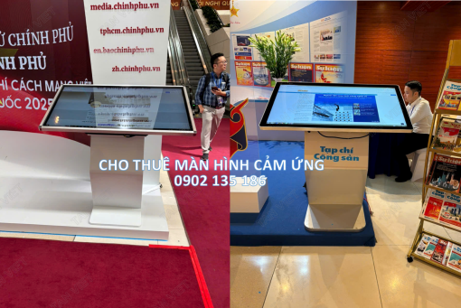 Dịch vụ cho thuê màn hình cảm ứng chân quỳ lắp đặt tại gian hàng hội báo toàn quốc 2025