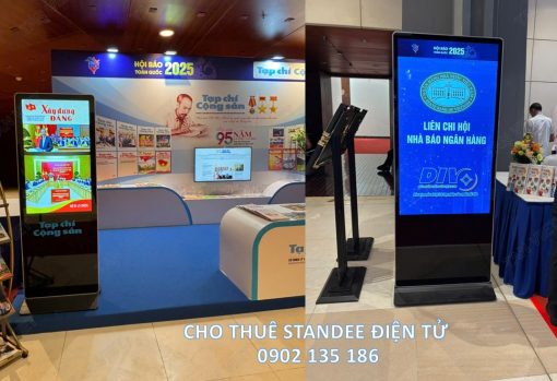 Dịch vụ cho thuê standee điện tử 43", 49", 55", 65" tại hội báo toàn quốc năm 2025.